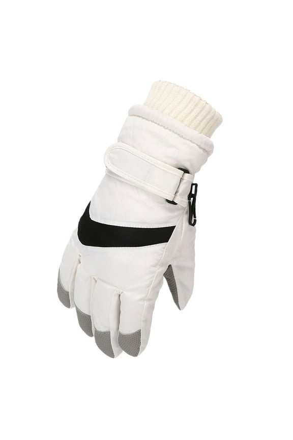 Women Ski Gloves Winter Waterproof Touchscreen Hand Warming Sports Gloves (White, 6-11Years)