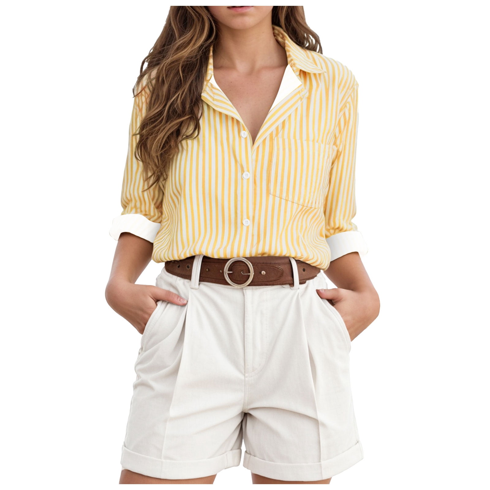 COMVALUE Women Striped Button Down Shirts Dress Shirts Long Sleeve ...