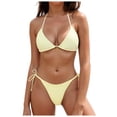 thumbnail image 1 of COMVALUE Women Thong Bikini Sets String Halter Two Piece Sexy Swimsuit Cheeky Solid Color Bathing Suit (Light Yellow, M), 1 of 9