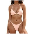 thumbnail image 1 of COMVALUE Women Thong Bikini Sets String Halter Two Piece Sexy Swimsuit Cheeky Solid Color Bathing Suit (Pink, L), 1 of 9