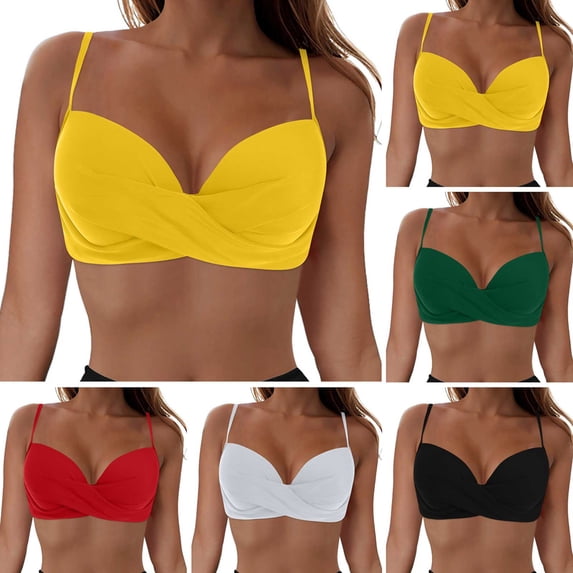 COMVALUE Women Underwire Bikini Top 2026 Push Up Swim Top Padded Bra Swimsuit (Green, S)