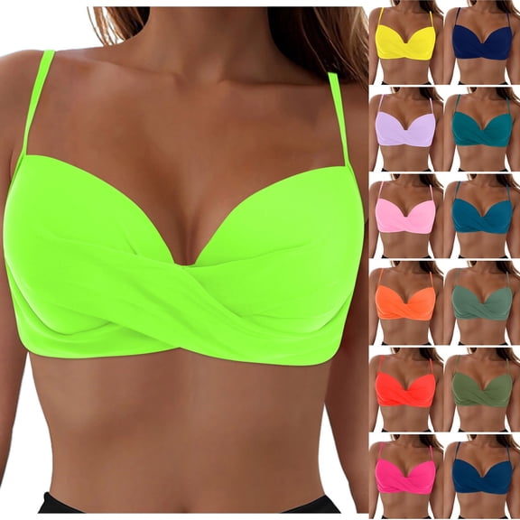 COMVALUE Women Underwire Bikini Top - Push Up Swimsuit Top Bra Padded Bathing Suit 2026 Twist Front Swimwear (Light Green, XXL)