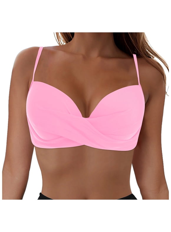 Women Underwire Bikini Top - Push Up Swimsuit Top Bra Padded Bathing Suit 2026 Twist Front Swimwear (Pink, S)