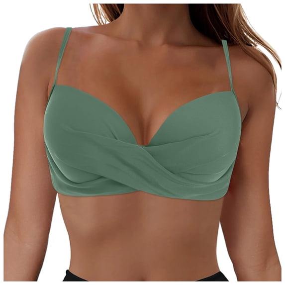 COMVALUE Women Underwire Bikini Top Push Up Swimsuit Top Bra Padded Bathing Suit 2026 Twist Front Swimwear (XL, Light Green)