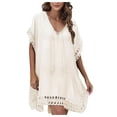 thumbnail image 1 of COMVALUE Women V Neck Swimsuit Cover Ups Crochet Swim Coverup Hollow Out Summer Beach Cover Up Dress (One Size, Beige), 1 of 7