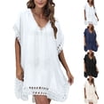 thumbnail image 1 of COMVALUE Women V Neck Swimsuit Cover Ups Crochet Swim Coverup Hollow Out Summer Beach Cover Up Dress (One Size, White), 1 of 7