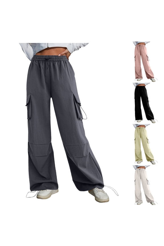Women Y2K Cargo Pants Wide Leg Baggy Pants Lightweight Hip Hop Pants Streetwear (Dark Gray, L)