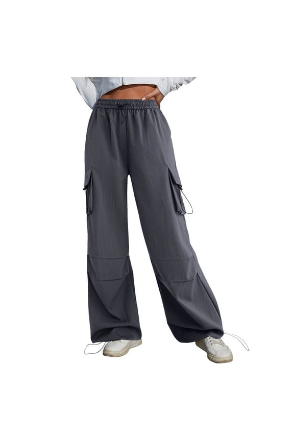 Women Y2K Cargo Pants Wide Leg Baggy Pants Lightweight Hip Hop Pants Streetwear (Dark Gray, M)