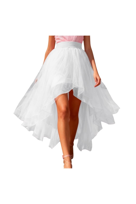 Women's 2026 Bustle Skirt Elastic Waist Hi-Lo Tutu Tulle Festival Party Skirt (White, One Size)