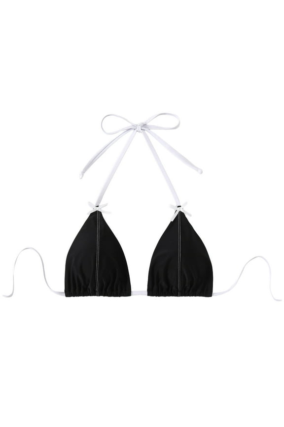 Women's 2026 Triangle Bikini Top Sexy Halter String Micro Bathing Suits Tops (M, Black)