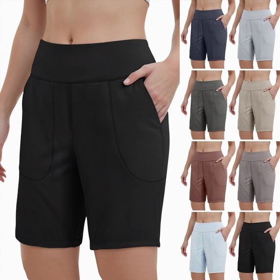 COMVALUE Women's 3"/5"/7"/9" High Waisted Swim Board Shorts Quick Dry Swimsuits Bottoms Trunks with Pockets Dark Gray M