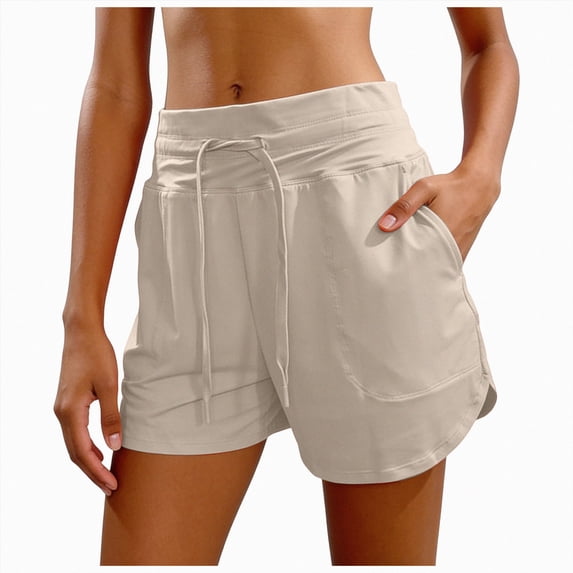 COMVALUE Women's Athletic Running Shorts 5" Quick Dry Workout Hiking High Waisted Active Exercise (Khaki, L)