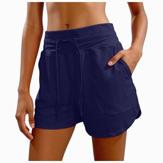 COMVALUE Women's Athletic Running Shorts 5" Quick Dry Workout Hiking High Waisted Active Exercise (Navy, XL)