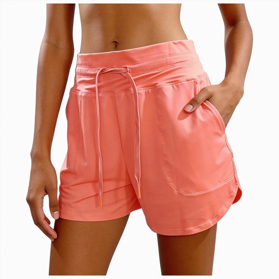 COMVALUE Women's Athletic Running Shorts 5" Quick Dry Workout Hiking High Waisted Active Exercise (Watermelon Red, L)