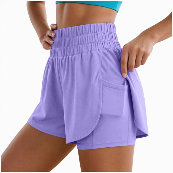 COMVALUE Women's Athletic Running Shorts (Purple, L)