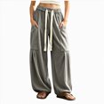 thumbnail image 1 of COMVALUE Women's Baggy Wide Leg Pants Casual Drawstring Harem Pants Bohemian Trousers with Big Pockets (Grey, L), 1 of 9