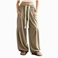 thumbnail image 1 of COMVALUE Women's Baggy Wide Leg Pants Casual Drawstring Harem Pants Bohemian Trousers with Big Pockets (Khaki, 3XL), 1 of 8