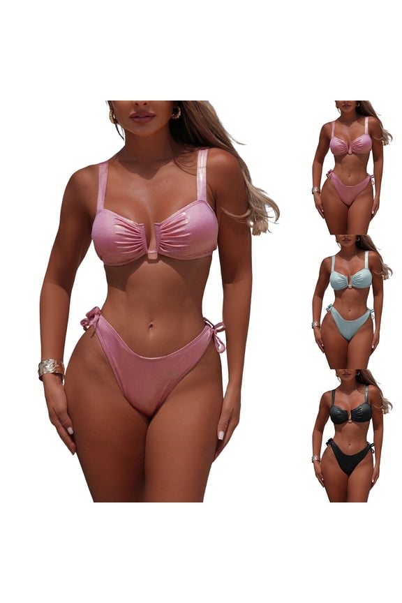 Women's Bikini Set Sexy High Cut Cheeky Bathing Suit Two Piece Tie Sides (Blue, S)