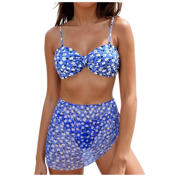 COMVALUE Women's Bikini Sets High Waisted Swim Skirt Tummy Control Swimsuits Two Piece Bathing Suit (Blue, M)