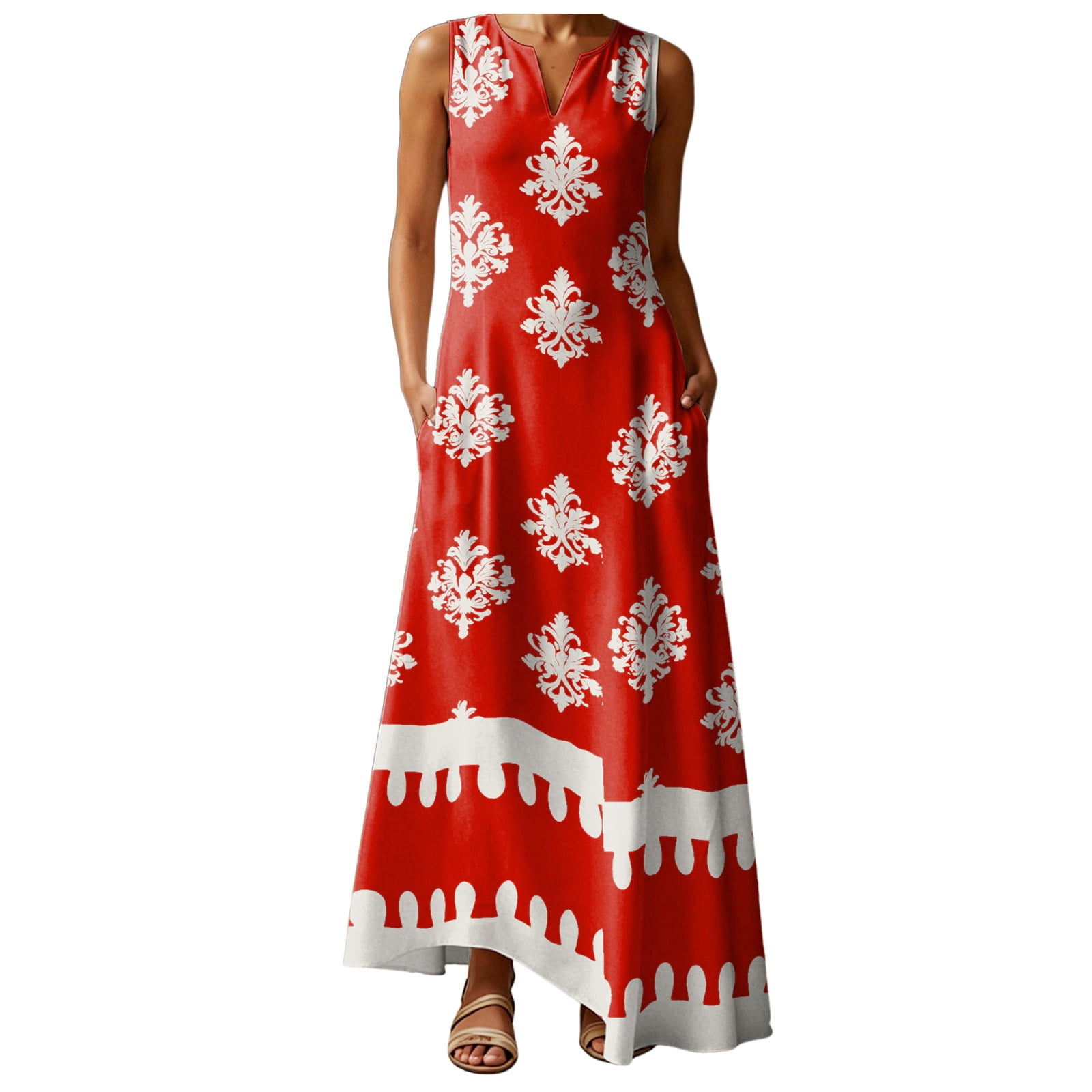 COMVALUE Women's Boho Floral Strap V Neck Halter Sleeveless A line ...
