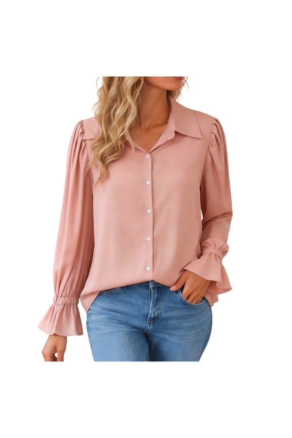 Women's Bow Tie Neck Long Sleeve Blouse Button Down Collared Shirt for Work Office Casual (Red, M)