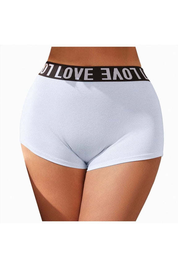 Women’s Boyshort Panties, Mid Waist Lifting Underwear with Letter Waistband Breathable Comfortable Briefs, 1 Pcs (White, XL)
