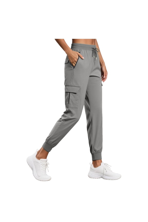 Women's Cargo Joggers Lightweight Hiking Pants Athletic Lounge Casual Travel (Light Gray, XXL)