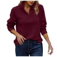 thumbnail image 1 of COMVALUE Women's Casual Long Sleeve Stand Neck Sweatshirt Lightweight Button Pullover Tops (Wine,S), 1 of 9