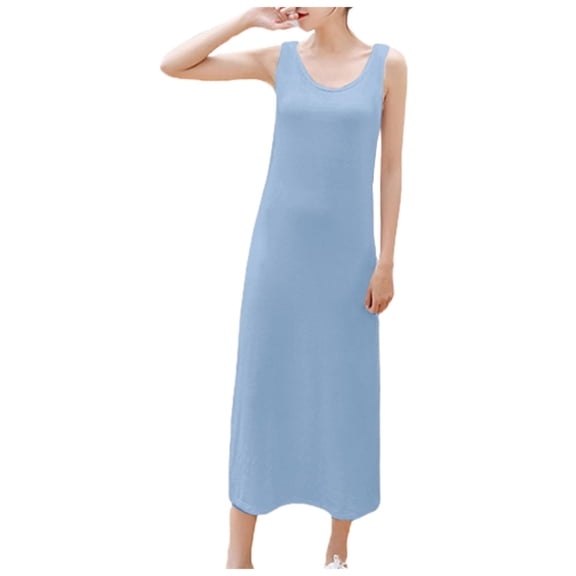 COMVALUE Women's Casual Summer Sleeveless Dress Loose Long Vest Skirt Dresses (Blue, XL)