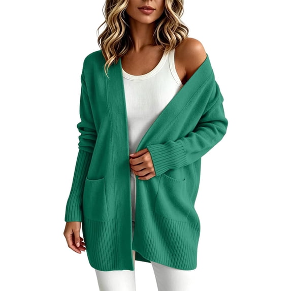 COMVALUE Women's Classic Cardigans Long Sleeve Open Front Casual Knit Cardigan Sweaters Coat Soft Outwear (Green, XXL)