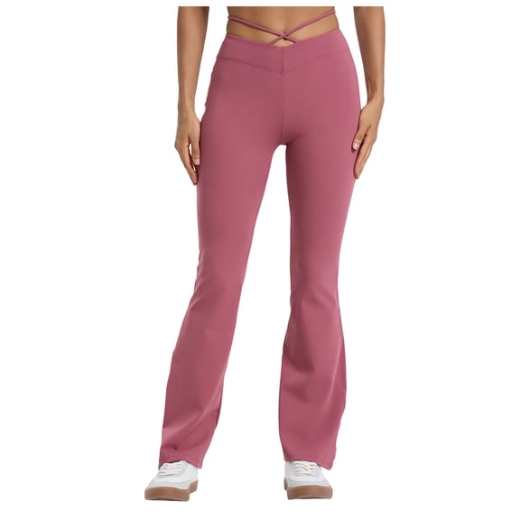 COMVALUE Women's Crisscross High Waisted Flared Wide Leg Stretchy Leggings Pants (Red, XS)