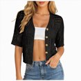 thumbnail image 1 of COMVALUE Women's Crochet Cardigan Sweaters Lightweight Summer Boho Open Front Knit Shrug 1/2 Sleeve Beach Cover Up Black L, 1 of 5