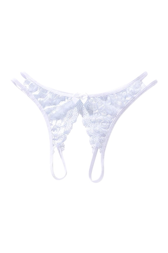 Women's Crotchless Butterfly Embroidered Mesh Strappy Underwear Thong (White, One Size)