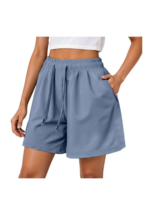 Women's Drawstring Shorts Elastic Waist Lightweight Summer Casual Short with Pockets (Blue, S)