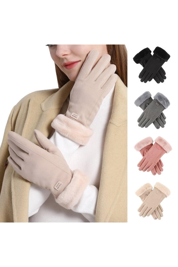 Women's Fashion Winter Touchscreen Gloves with Fluffy Cuff (Pink, One Size)