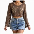 thumbnail image 1 of COMVALUE Women's Floral Embroidered Semi-Sheer Cover-Up Long Sleeve, Bohemian Lace Cape, Beach Sun-Protective Cover-Up Top (Khaki, One Size), 1 of 4