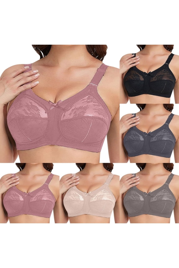 Women's Floral Lace Bra Firm Hold Non Wired Non Padded Full Coverage Plus Size Bra (Pink, 42)