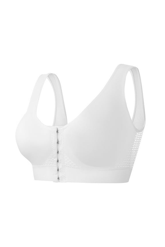 Women's Front Closure Bra Unpadded Wireless V Neck Bra 2026 (XXL, White)