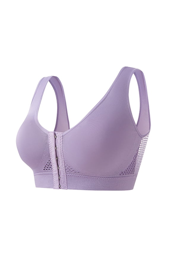 Women's Front Closure Bra with Adjustable Straps Wirefree Sports Post Surgery Compression Bra (Purple, L)