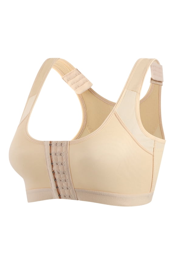 Women's Front Closure Post Surgery Compression Bras Adjustable Strap Wirefree Breast Enhancement Posture Bra (Beige, XXL)