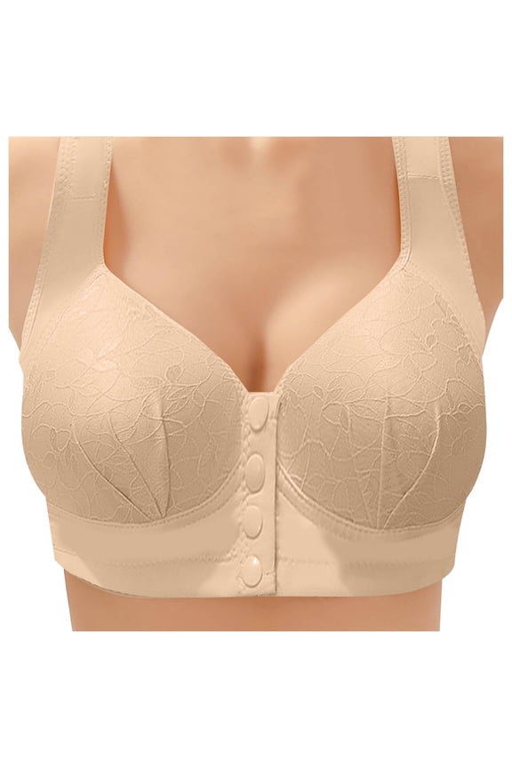 Women's Full Coverage Front Closure Posture Back Unpadded Wireless Plus Size Double Support Minimizer Bra (Light Yellow, 44)