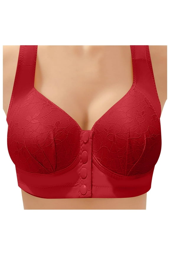 Women's Full Coverage Front Closure Posture Back Unpadded Wireless Plus Size Double Support Minimizer Bra (Red, 36)