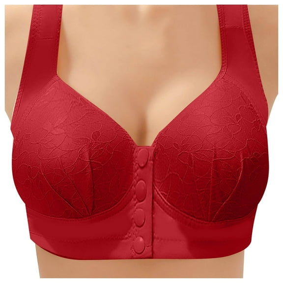 COMVALUE Women's Full Coverage Front Closure Posture Back Unpadded Wireless Plus Size Double Support Minimizer Bra (Red, 40)
