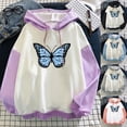 thumbnail image 1 of COMVALUE Women's Graphic Hoodies Heart Print Drawstring Long Sleeve Pocket Sweatshirt Pullover Tops Light Blue Size L, 1 of 1