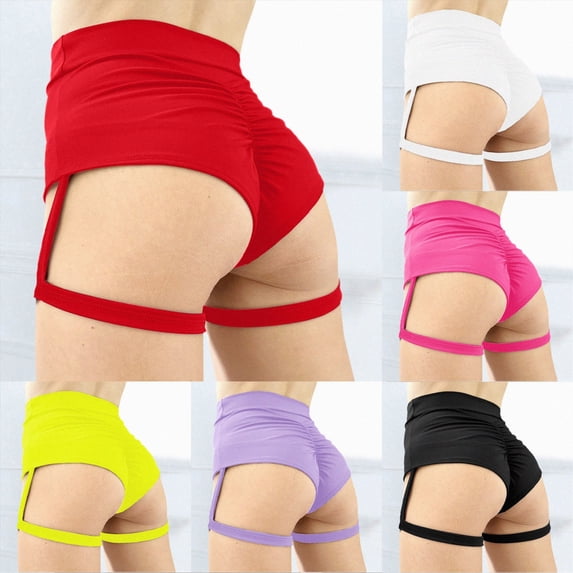 COMVALUE Women's High Waist Yoga Shorts with Garters Booty Dance Cheeky Hot Pants Gym Workout Active Butt Lifting Sports Leggings (Red, XXL)