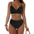 thumbnail image 1 of COMVALUE Women's High Waisted Bikini Sets Push Up Twist Front Spaghetti Straps Ruched Two Piece Swimsuit Bathing Suit (Black, S), 1 of 9