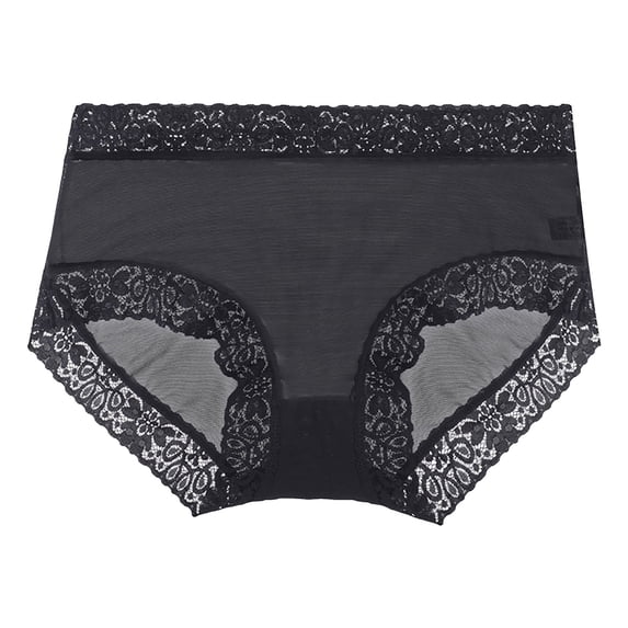 COMVALUE Women's High Waisted Lace Brief Panty Ultra Soft Breathable Quick Dry (Black, XL)