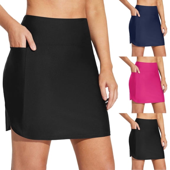 COMVALUE Women's High Waisted Swim Skirt with Pocket Tummy Control Tankini Swimsuit Bathing Suit Bottoms for Women (Navy, L)