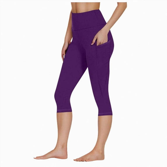COMVALUE Women's High Waisted Yoga Capris with Pockets, Tummy Control ...