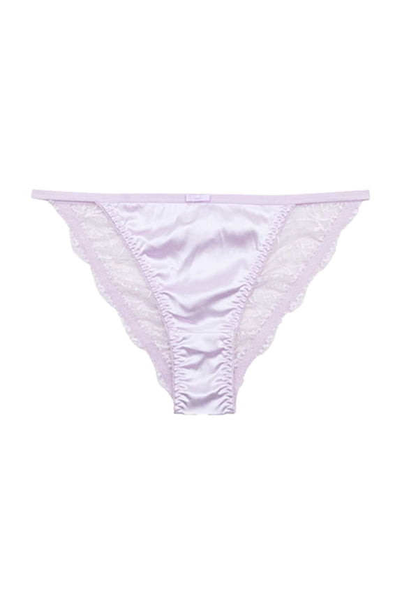 Women's Lace Bikini Panties Satin Smooth Low Rise Sexy Lace Underwear Women, Soft Cotton Crotch Liner (Light Purple, L)